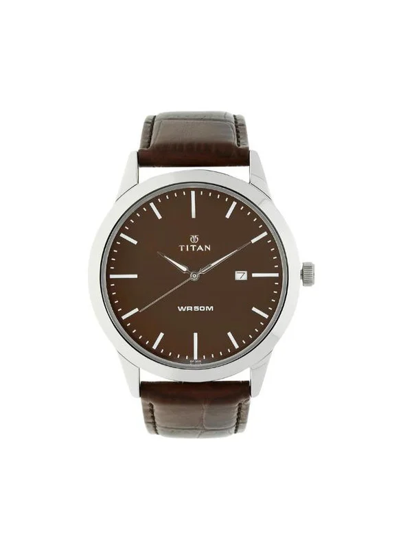 TITAN Titan Eco Quartz Analog with Date Brown Dial Brown Leather Strap Watch for Men - NT1584SL04